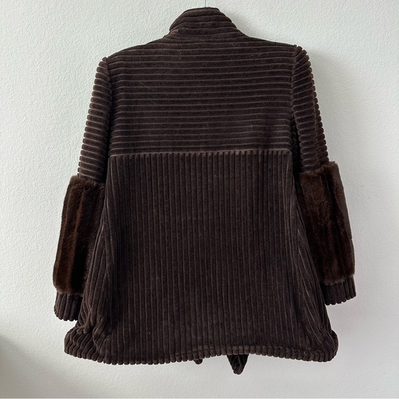 VINTAGE Fendi Brown Striped Fur Trim Jacket Coat SZ US 6 - Picture 9 of 13